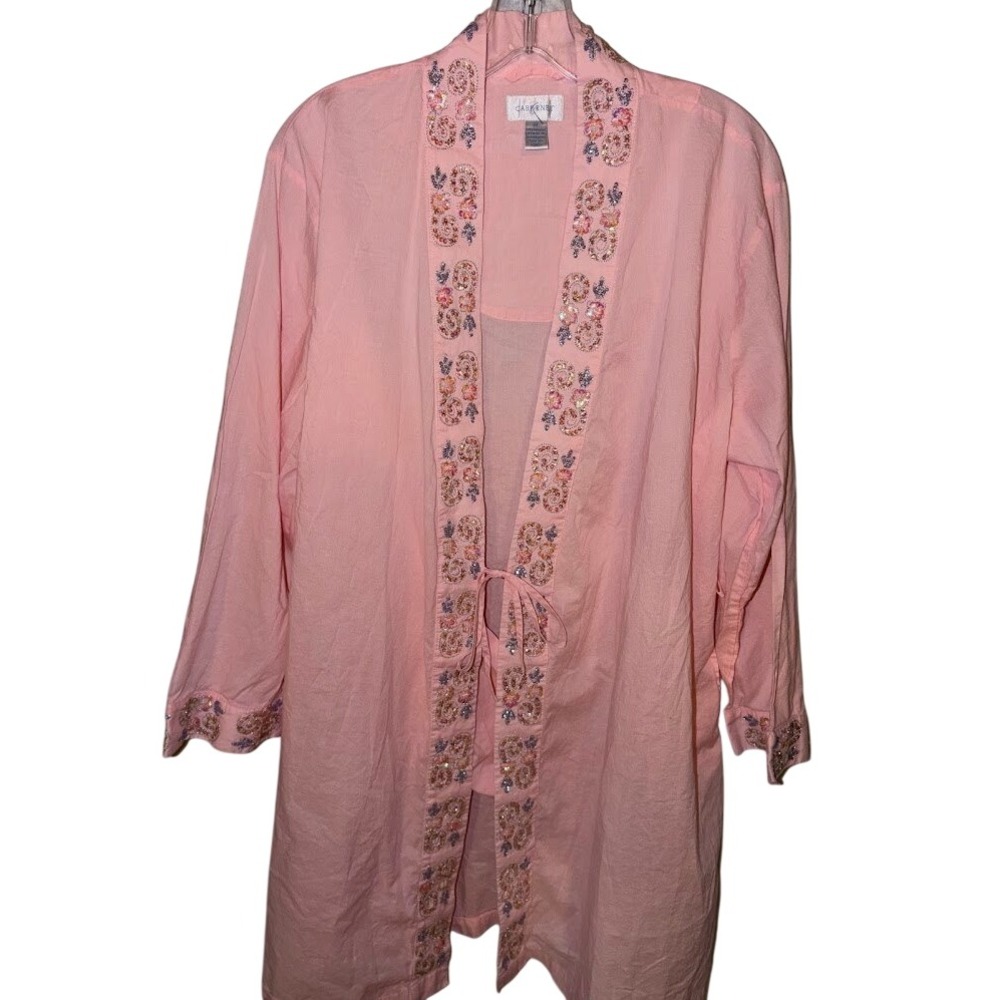 Cabernet Vintage Peach Cotton Sequin Embroidered Kimono Robe Womens Medium